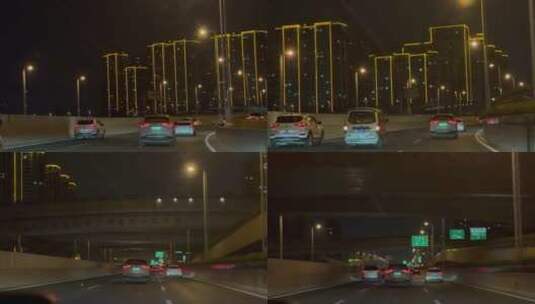 郑州夜晚城市夜景中原路高架桥车内视角高清在线视频素材下载