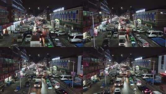 义乌北下朱村道路夜景航拍高清在线视频素材下载