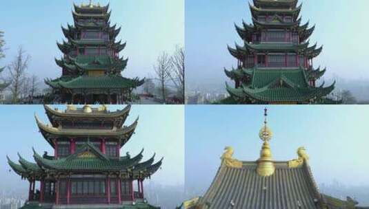 大气磅礴的古建筑鸿恩寺与层次交错的山城高清在线视频素材下载