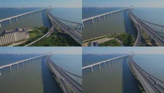 航拍泉州湾大桥建筑风光高清在线视频素材下载
