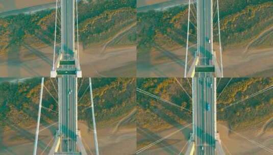 航拍4K润扬大桥过往的车辆缓缓下降高清在线视频素材下载