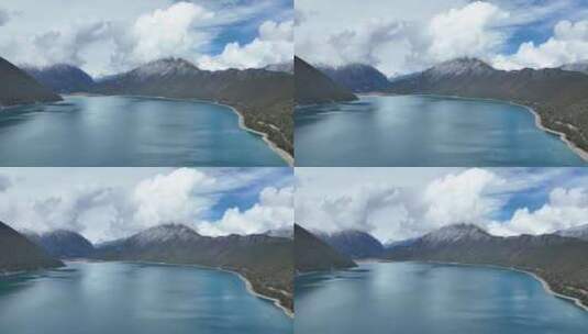 西藏林芝巴松措景区雪山湖泊森林航拍风光高清在线视频素材下载