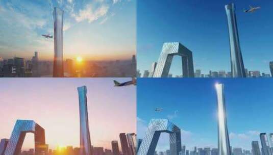 4K飞机飞过城市 飞机飞过北京CBD高清在线视频素材下载