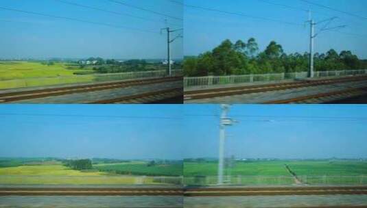 火车动车高铁车窗外风景沿途景色高清在线视频素材下载