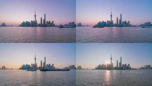 8k延时上海陆家嘴和黄浦江日出高清在线视频素材下载