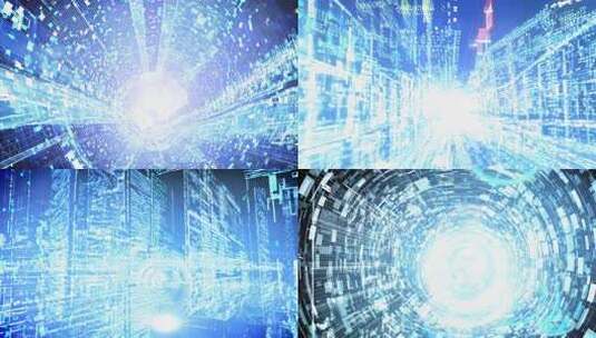 科技感蓝色穿梭隧道背景高清在线视频素材下载
