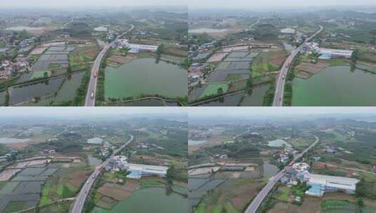 乡村田野公路航拍全景高清在线视频素材下载