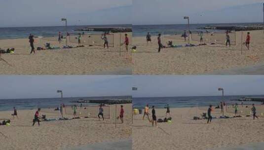 高清实拍人在沙滩上打排球高清在线视频素材下载