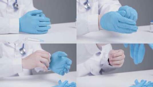 医务人员脱下乳胶手套的特写镜头高清在线视频素材下载