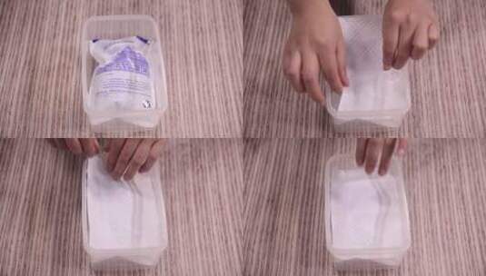 一次性饭盒冰袋储存花蛤高清在线视频素材下载
