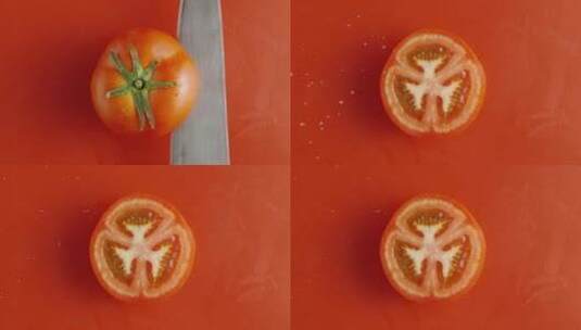 2K高速摄影俯视番茄被切开高清在线视频素材下载