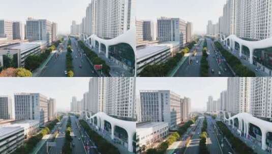 南京21世纪道路车流航拍高清在线视频素材下载