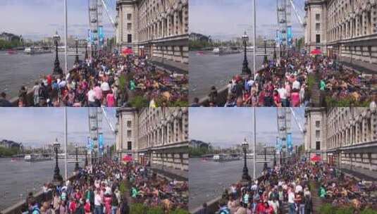 大量人群在河边散步高清在线视频素材下载