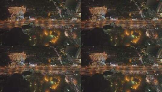 南京西路石门一路夜景航拍风光高清在线视频素材下载