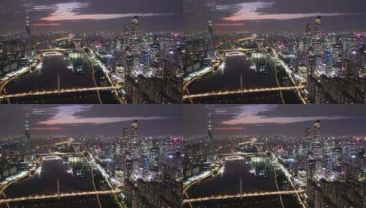 广州 城市 夜景 天际线 夕阳 夜晚 车流高清在线视频素材下载