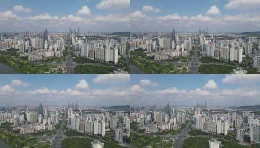 4K航拍广西南宁城市蓝天白云天际线高清在线视频素材下载