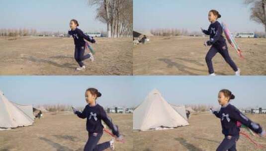 冬季在公园放风筝的中国女孩高清在线视频素材下载