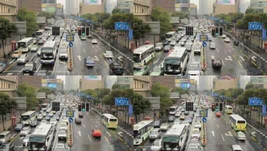 上海雨后新天地红绿灯车流高清在线视频素材下载