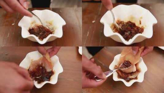 【镜头合集】厨师调配沾水料汁高清在线视频素材下载