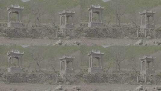 古代石头建造寺庙遗址周边散落的建筑构件高清在线视频素材下载