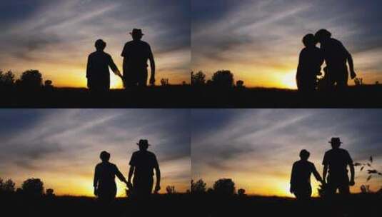 在日落时分散步的情侣高清在线视频素材下载