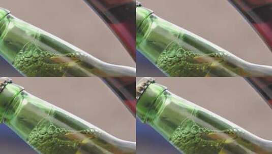 绿色玻璃瓶啤酒细节景观高清在线视频素材下载