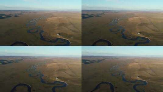 航拍呼伦贝尔草原秋季河流高清在线视频素材下载