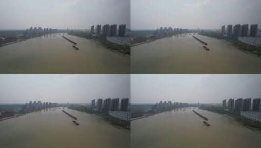 运河上空无人机大景 船 大桥 高空高清在线视频素材下载