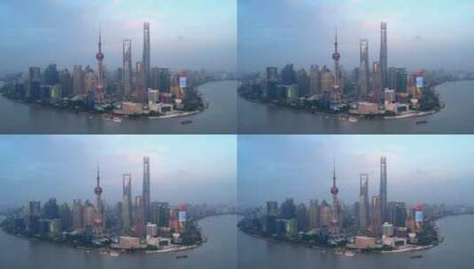 航拍上海地标建筑陆家嘴金融中心高清在线视频素材下载
