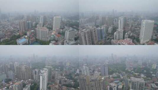 厦门航拍雾天城市建筑风光高清在线视频素材下载