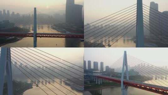 重庆千厮门大桥航拍 夕阳 日出高清在线视频素材下载
