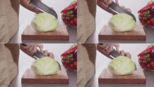 【正版素材】沙拉制作切生菜高清在线视频素材下载
