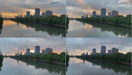 济南小清河桥上落日风光，浮动云层高清在线视频素材下载