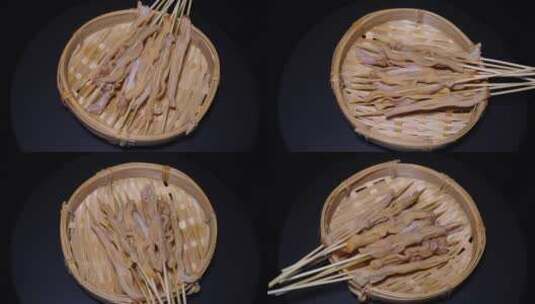 鸭肠串小串肉串钵钵鸡炸串烤串美食高清在线视频素材下载