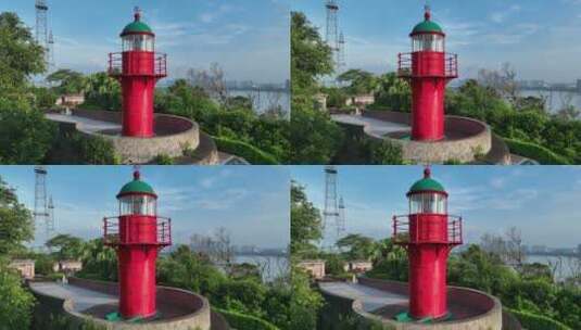海岛上的红色灯塔高清在线视频素材下载
