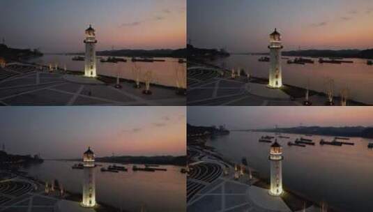 湖北宜昌·余晖中的灯塔广场高清在线视频素材下载