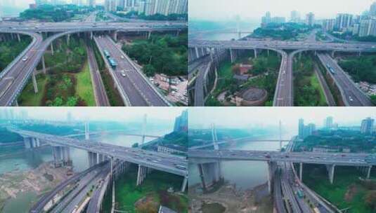 重庆高家花园立交和高家花园大桥航拍高清在线视频素材下载