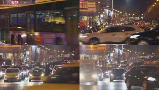 城市夜晚车流人流高清在线视频素材下载