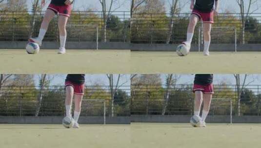 足球运动员踢球的特写镜头高清在线视频素材下载
