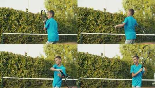 男孩在打网球高清在线视频素材下载