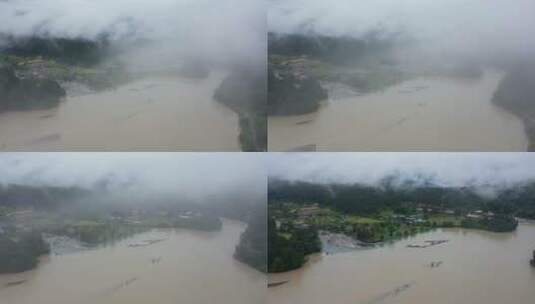 航拍雨雾天的波密岗云杉林风景高清在线视频素材下载