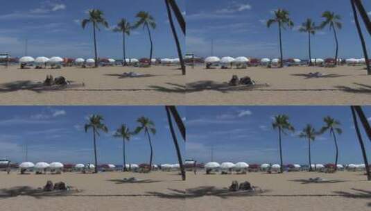 海滩上的太阳伞景观高清在线视频素材下载