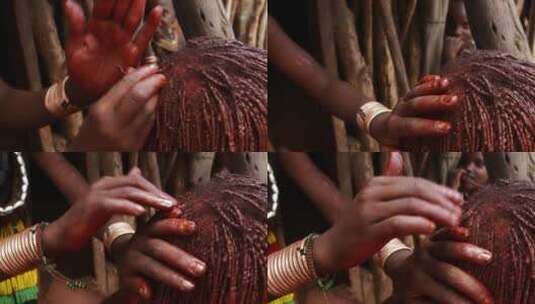 整理头发的红泥族女人高清在线视频素材下载