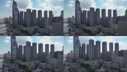 航拍武汉城市地标历史建筑江汉关钟楼高清在线视频素材下载