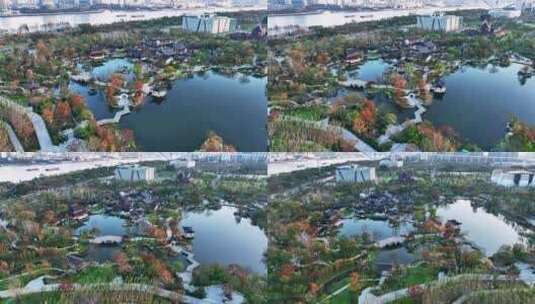 上海世博文化公园申园江南园林上海园林秋景高清在线视频素材下载
