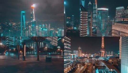 上海三件套夜景航拍高清在线视频素材下载