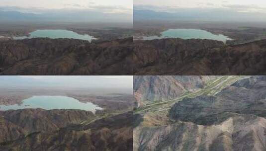 航拍荒山寂静的野湖高清在线视频素材下载