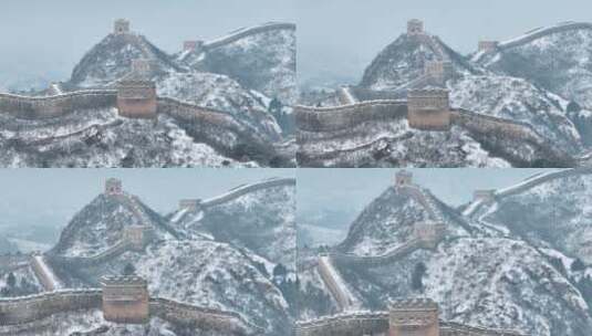 鸟瞰长城长城烽火台雪景山脉高清在线视频素材下载