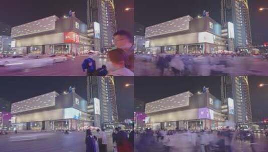 长沙IFS夜景人流车流延时高清在线视频素材下载