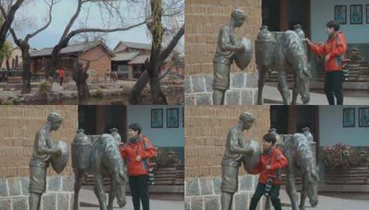 云南旅游大理剑川沙溪古镇雕塑高清在线视频素材下载